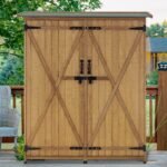 Wood Tool Shed – 2 Lockable Doors for Patio & Lawn (Natural) - Image 2