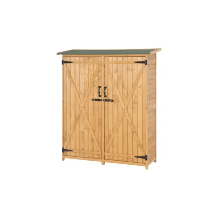 Large Wooden Storage Shed – Teak Patio Tool Cabinet with Locks
