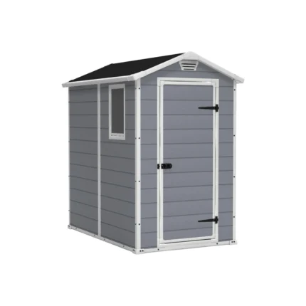 Manor 4×6 Resin Storage Shed – Grey & White Outdoor Organizer