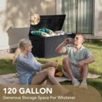 120 Gal Waterproof Deck Box – Resin Outdoor Storage (Black) - Image 3